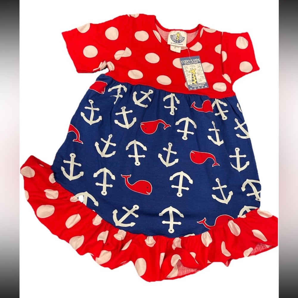 🆕Corkys kids little girls‎ size 4 cotton stretch red white blue patriotic dress